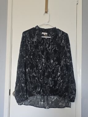 1. State Black & White Abstract Sheer-Hem Blouse
